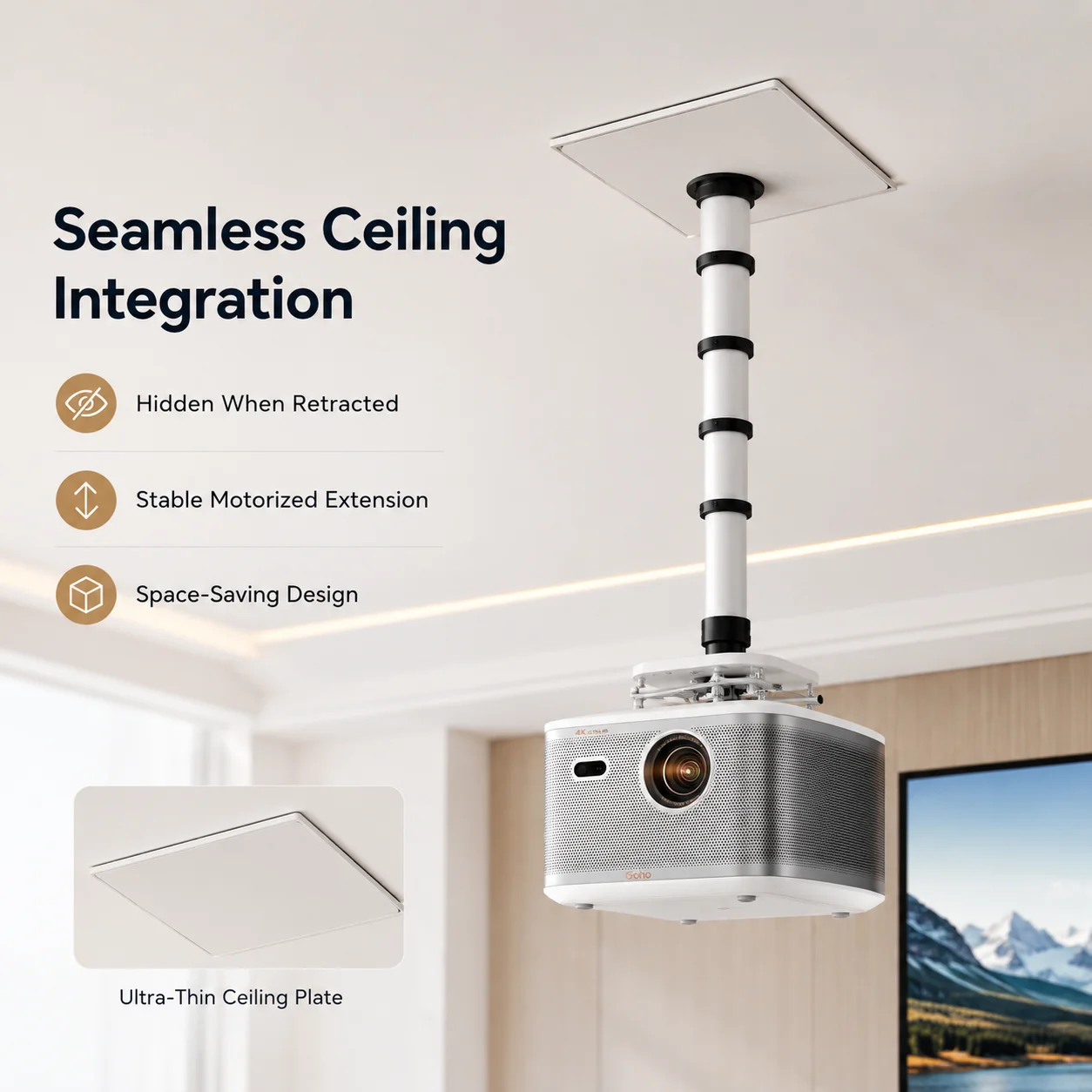 Customized Remote Control Video Conference 350 Degree Motorized Ceiling Projector Mount Electric Lift Aluminum Alloy Quiet