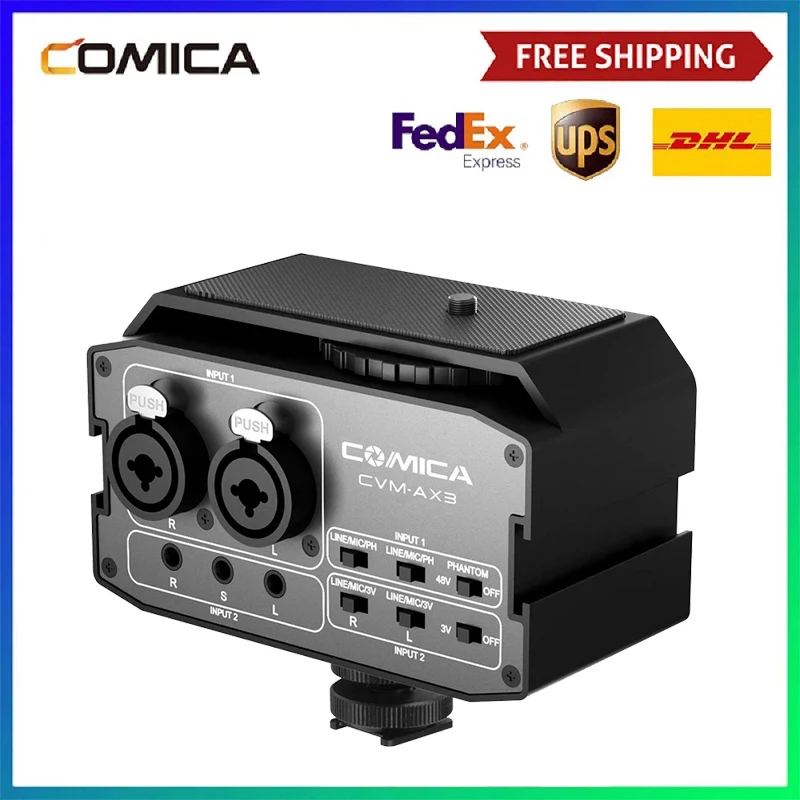 Comica CVM-AX3 XLR Audio Mixer Adapter Preamplifier Dual XLR/3.5mm/6.35mm Port Mixer for Canon Nikon DSLR Cameras&Camcorders