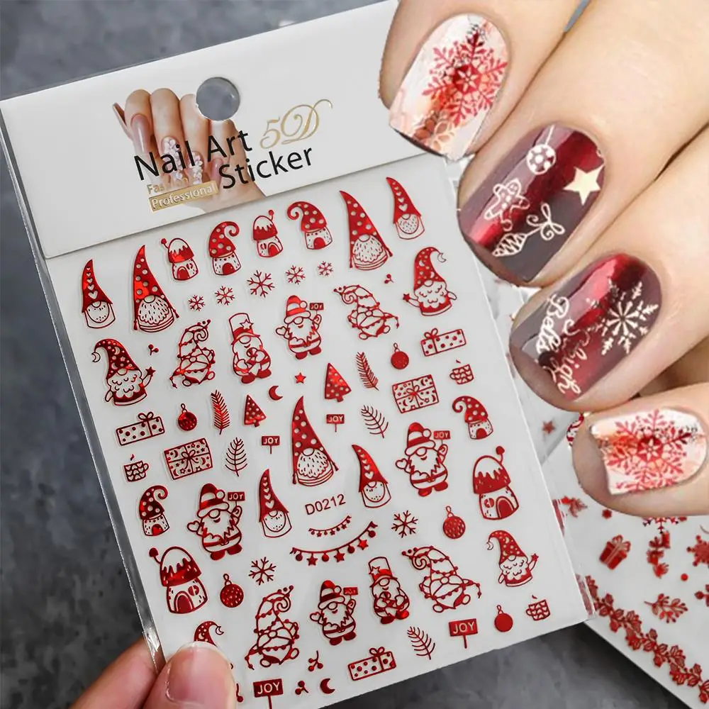 1 Pz 3D Rosso Babbo Natale Fiocchi di neve Nail Art Sticker Natale Carino Alce Pupazzo di neve Adesivo Unghie Slider Inverno FAI DA TE Decalcomanie per manicure