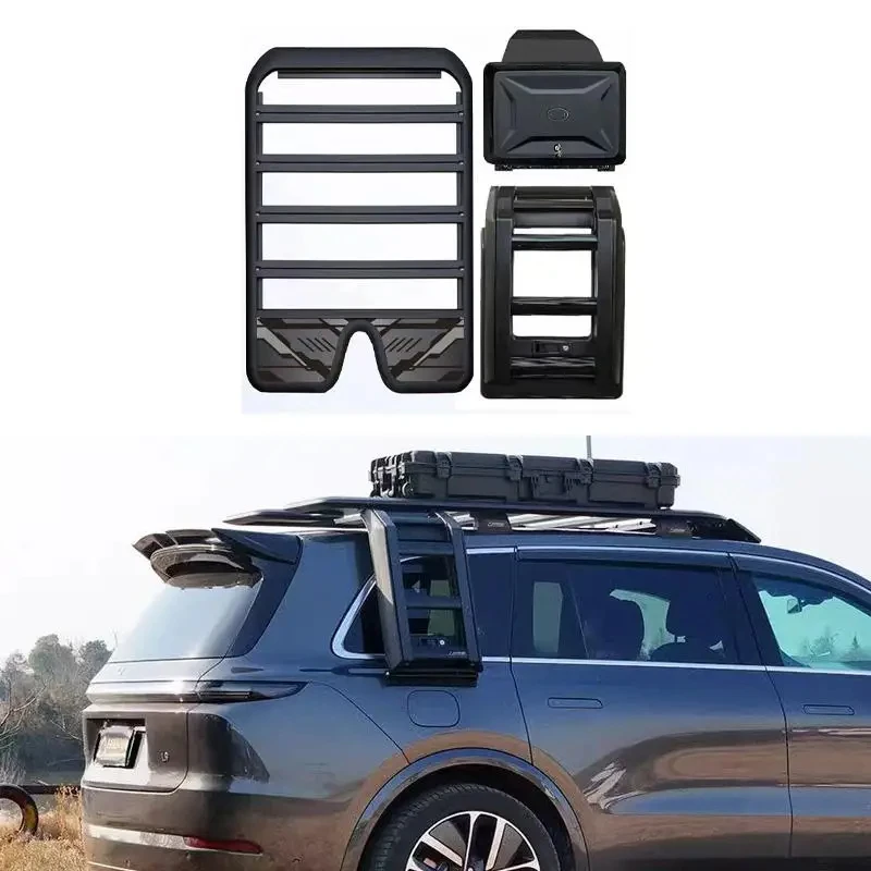 High Quality Heavy Duty Aluminum Roof Rack With Ladder & Side Storage Box Fit Li L7 L8 L9 4X4 SUV 100KG Load Capacity