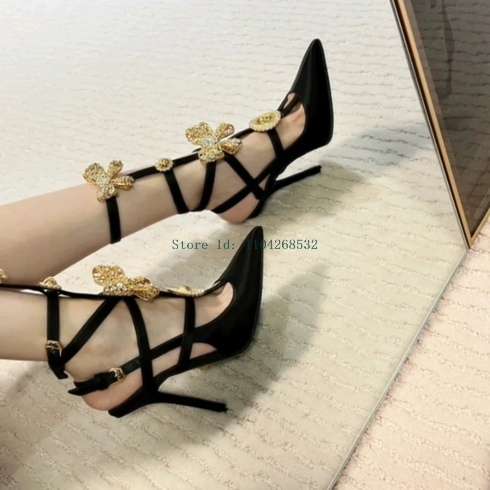 

Crystal Rivet Butterfly Knot Buckle Strap Pump Pointed Toe Stiletto 2025 New Arrivals Sexy Fashion Lady Sandals