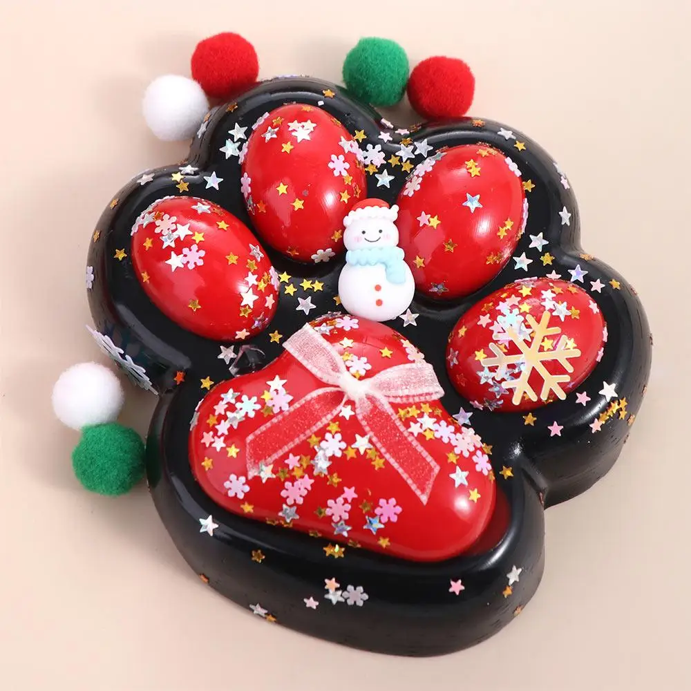 Super Large Christmas Cat Paw Squeeze Toys Kneading Silicone Cartoon Fidget Toy Handmade Colorful Cat Paw Pinch Toy Children