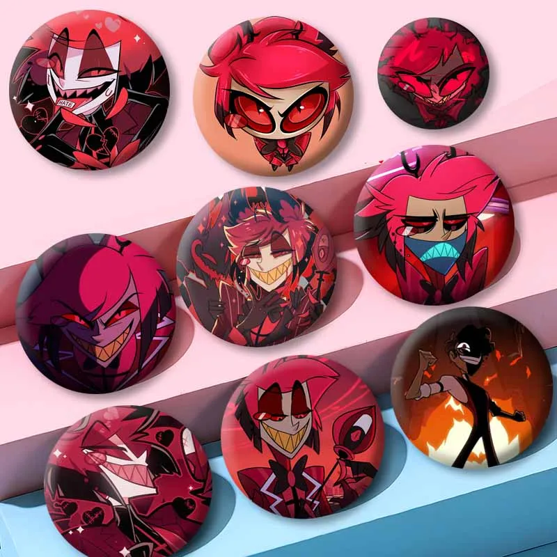 Funny Fictional Character Alastor Enamel Pin Button Anime Round Snap-in Brooch Jewelry Accessory