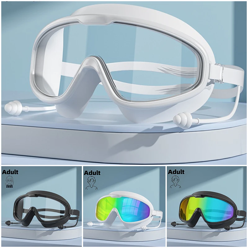 Gafas de natación subacuáticas profesionales de montura grande para hombres y mujeres para adultos, alta definición, ideales para nadar y bucear