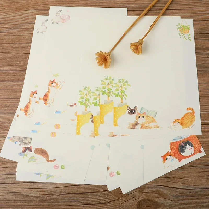 Ensemble d'enveloppes avec tampons à lettres, papier à lettres Kawaii, carte d'invitation de fête de mariage, couverture de lettre, cadeau rond, 9 pièces