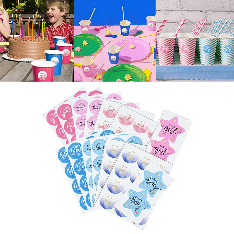 60 Stück Team Junge Team Mädchen Aufkleber Babyparty Junge oder Mädchen Aufkleber Geschlechtsoffenbarungs-Partydekorationen DIY Geschenkbox-Etiketten Zubehör
