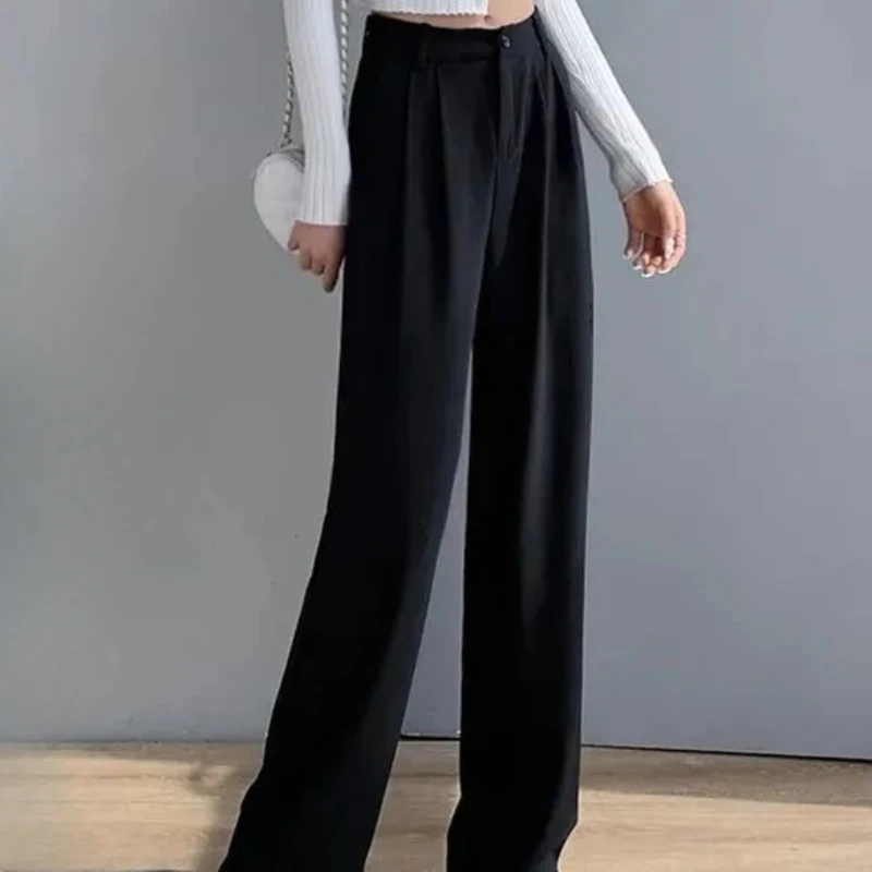 Clothing Tailoring Work White Women\'s Pants Office Trousers For Woman Straight Leg Buttons Black G With Youthful Emo Slacks 90s