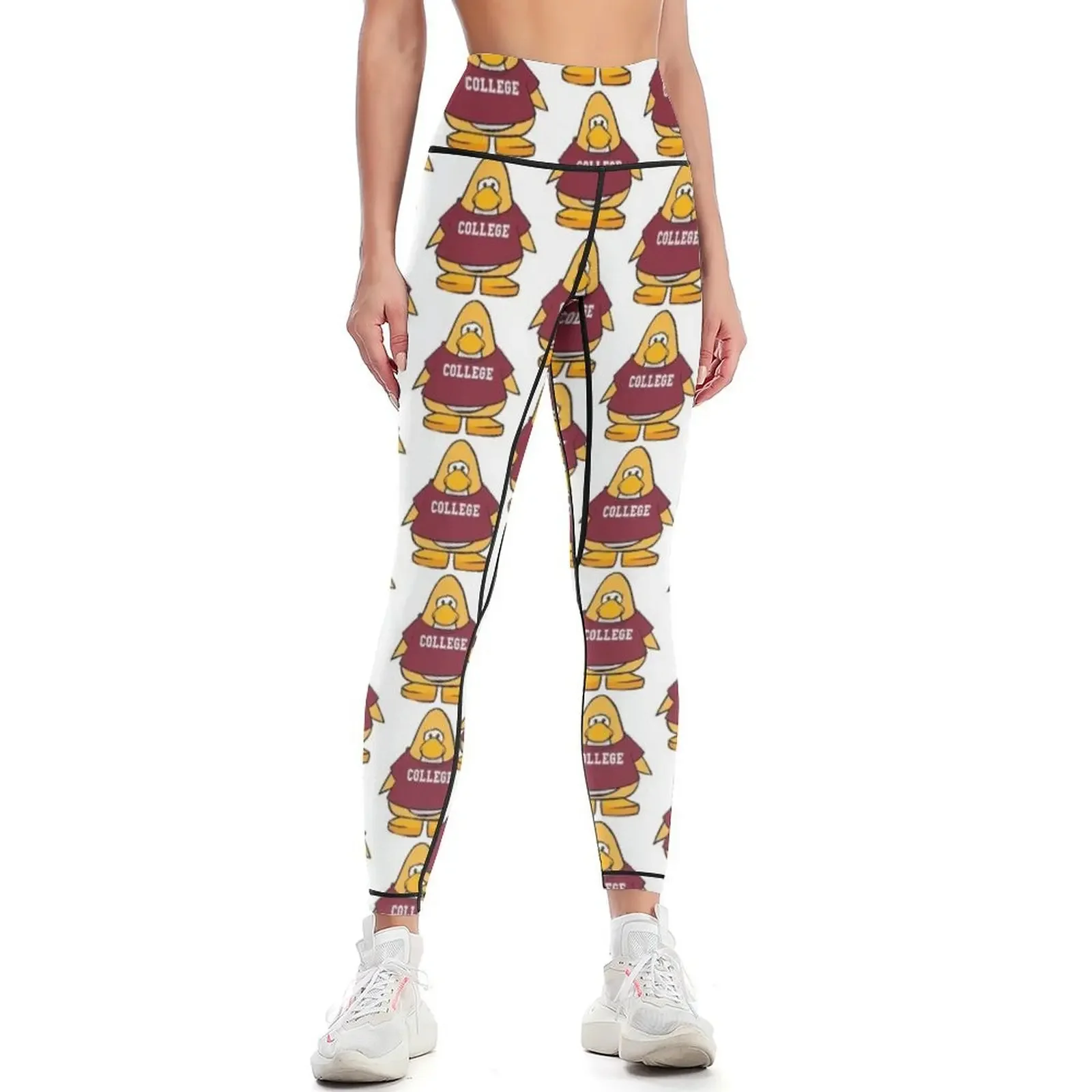 Leggings Deportivos Color Granate y Dorado con Estampado de Pingüino, para Mujer, con Efecto Push-Up