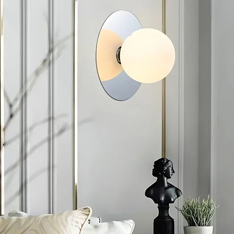 SANDYHA Modern Round Glass Wall Lamp LED Bedroom Light Embedded Wall Light for Living Room Bedside Balcony Porch Decor