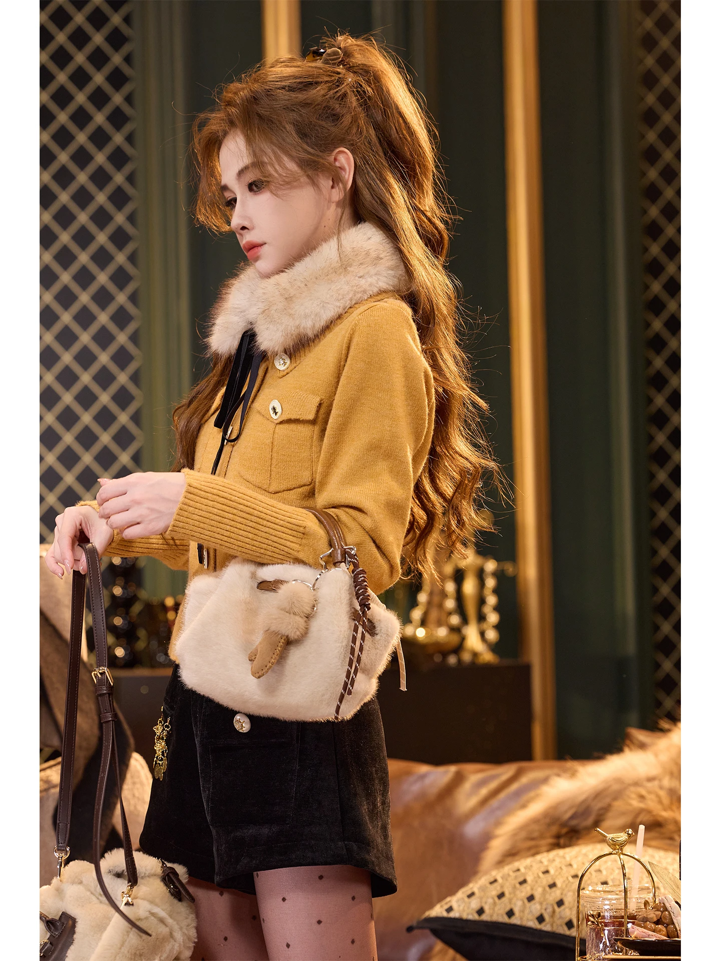 

TUNT Autumn Winter Knitted Sweater with Detachable Fur Collar Slim Fit Soft Polyester Nylon Long Sve Casual Sle Women's Top