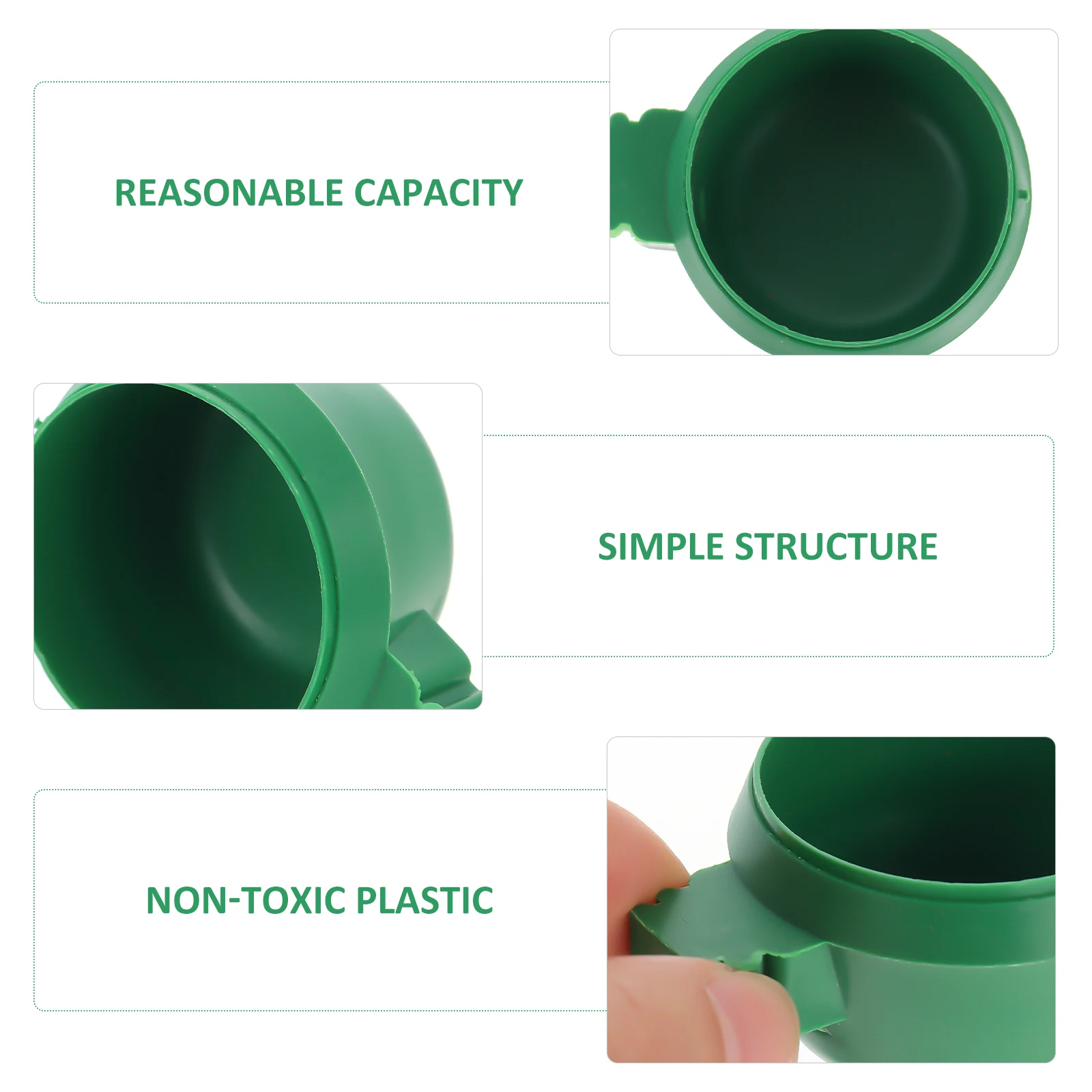 

15pcs Green Round Bird Food Bowl Easy Install Remove Durable Plastic Parrot Feeder Cage Supplies Water Fruit Nut Capacity Pet