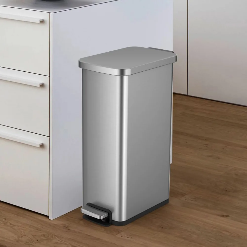 

7.9 Gallon Stainless Steel Slim Step-On Kitchen Trash Can - Space-Saving, Odor-Control, Easy-Clean Design for Better Homes