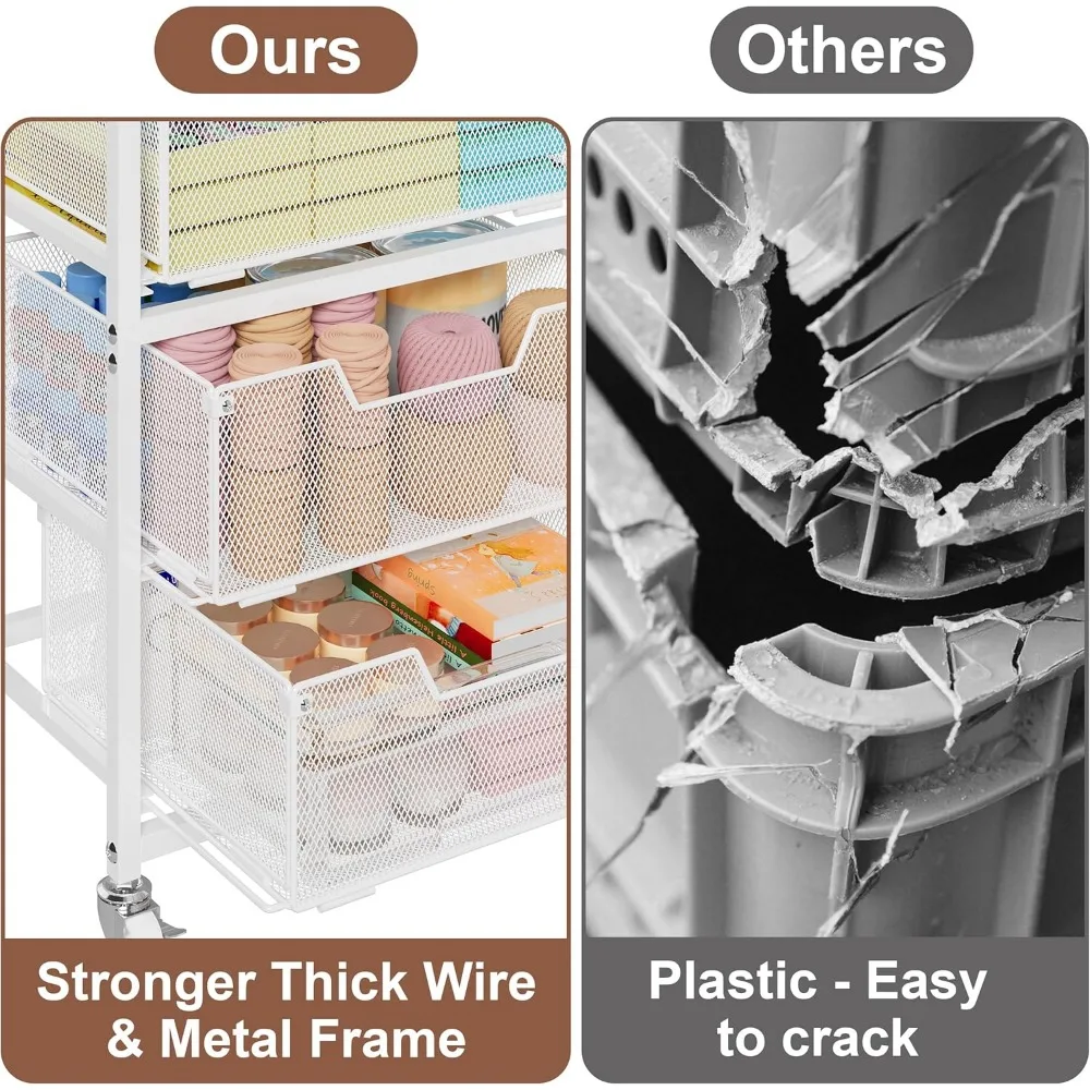 White Rolling Storage Cart with 4 Drawers, Wooden Top & Wheels for Craft, Office, Kitchen Organization