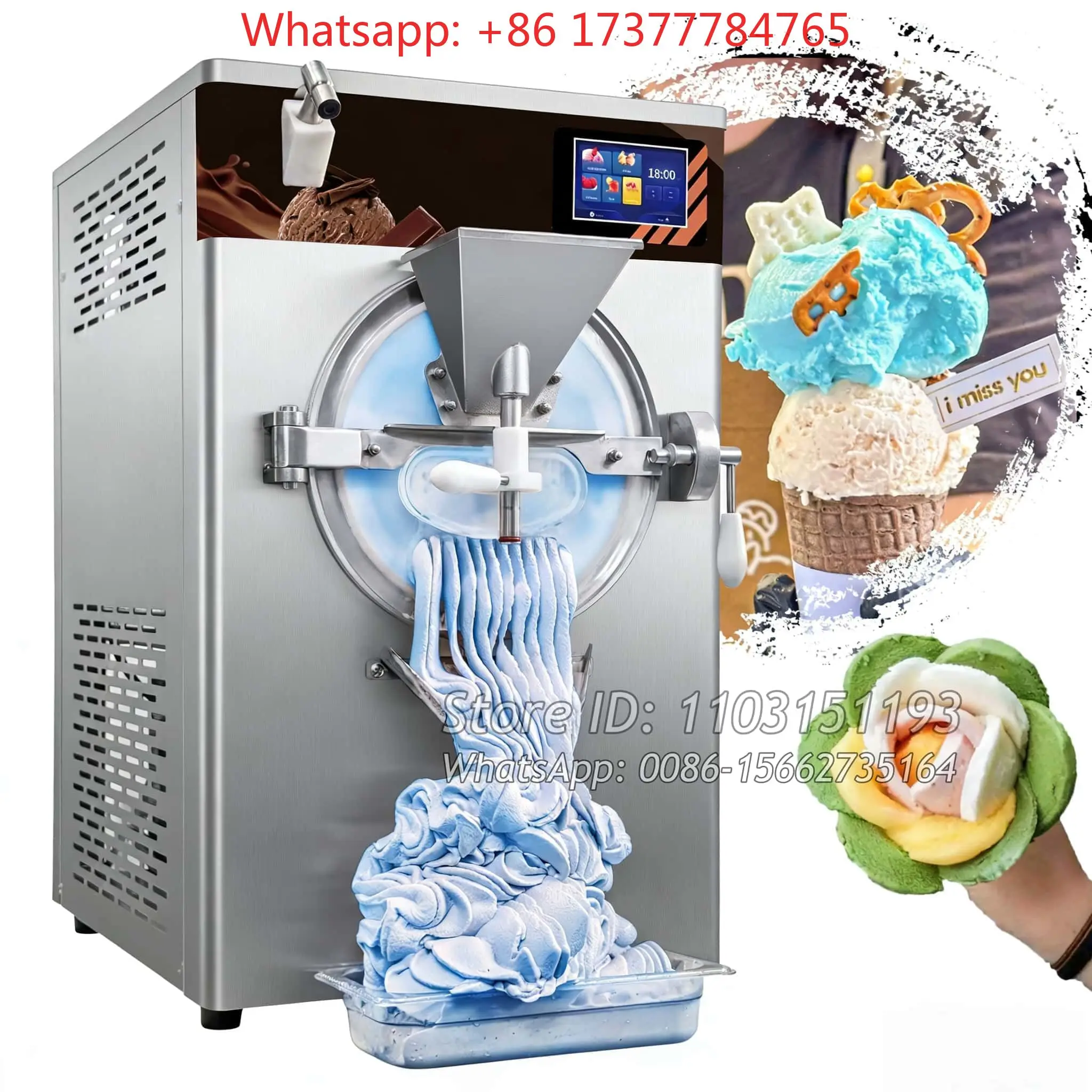 Commercial Batch Freezer Ice Cream Machine, 10 Programmable Modes 2200W Italy Gelato Maker, 110V/220V Tabletop Design