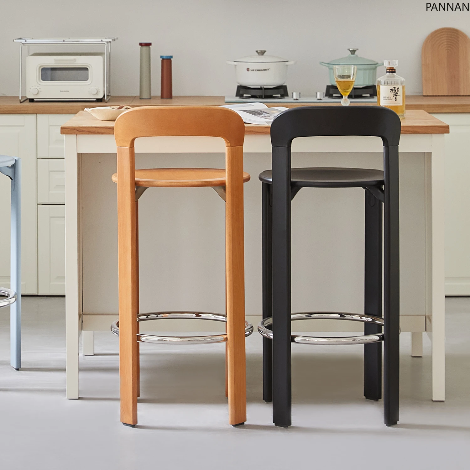 Nordic solid wood backrest bar chair modern simple high stool bar creative high stool