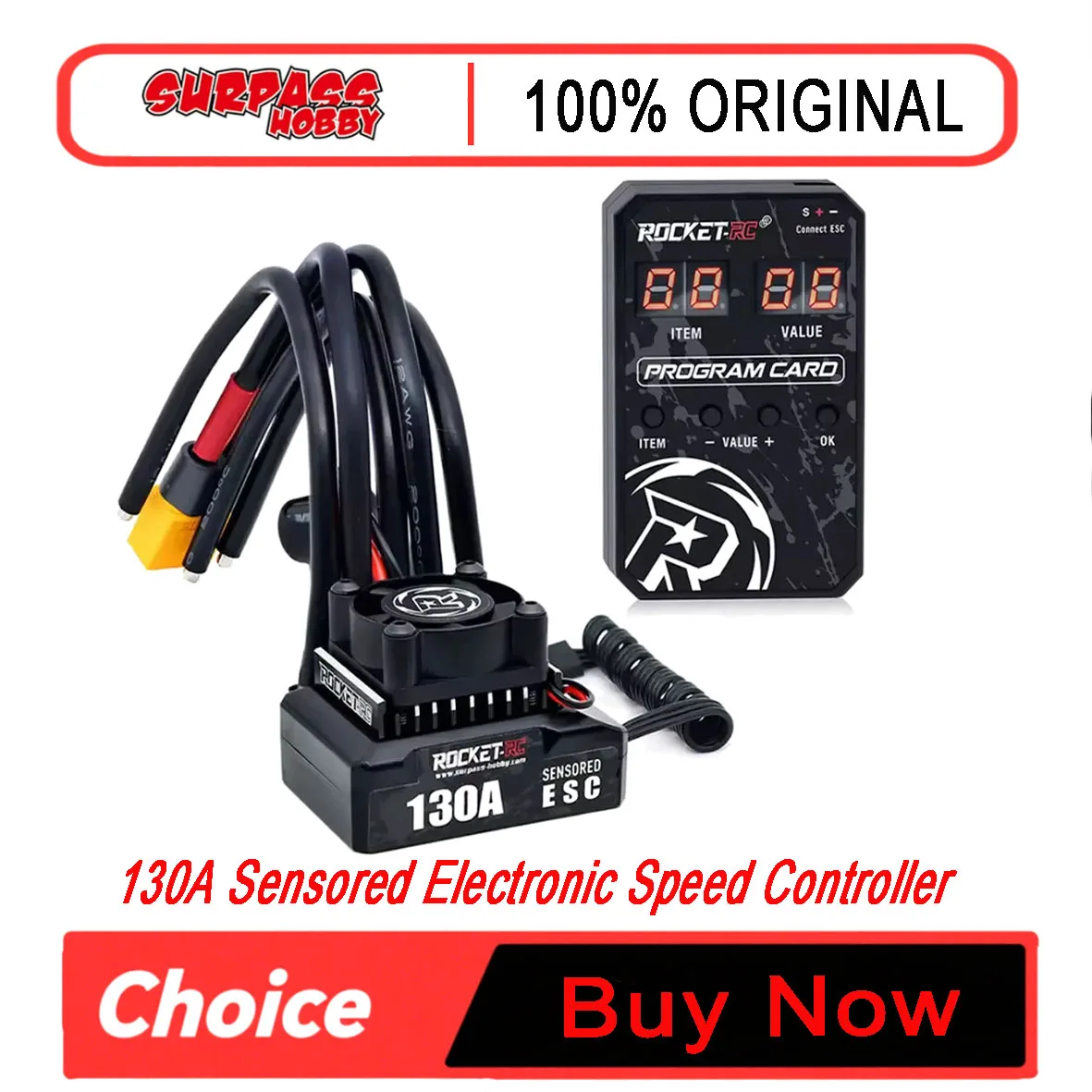 ROCKET-RC Brushless ESC 130A Sensored Electronic Speed Controller 6V/5A BEC with Cooling Fan For 1/10 RV Car 380/390/540 Motor