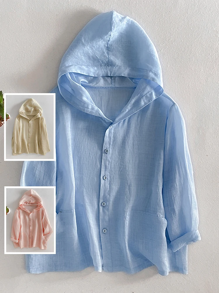 

Дышащий повседневный тонкий длинный женский тюнер с капюшоном, большой размер, на одной пуговице, из смеси хлопка и полиэстера, летний открытый кардиган