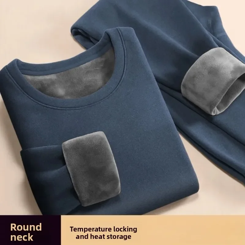 Winter Long Johns Sets Men's Super Thick O-neck Keep Warm Tops + Pants Set Fleece Comfortable Soft Thermal Underwear Set