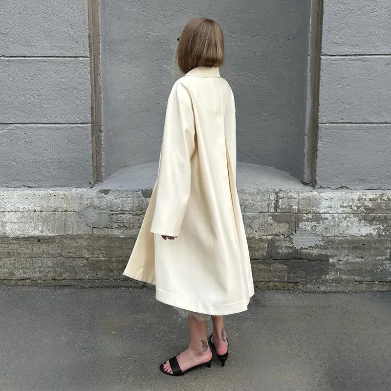 Satin-Revers Lange Trenchcoats für Damen, Street-Style, Langarm, Einreihig, Einfarbiger Windbreaker, Herbst, Damen, Lose Jacken, Neue Oberbekleidung – Detail 13