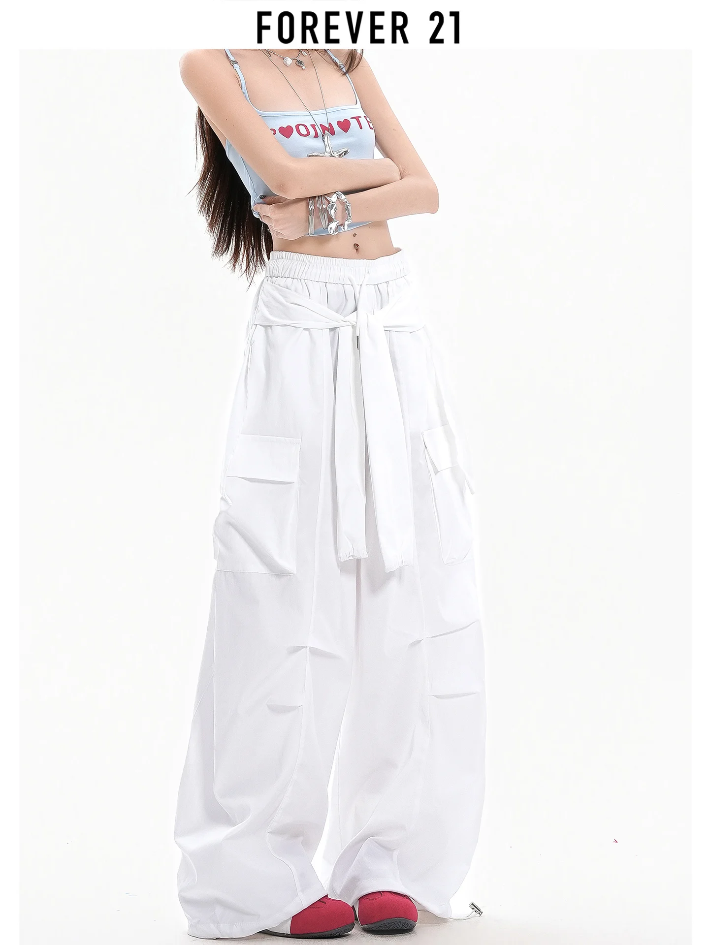 Pantalones Casuales de Trabajo para Mujer Forever 21, Pantalones de Verano Delgados de Pierna Ancha de Secado Rápido con Cinturón y Cintura Elástica
