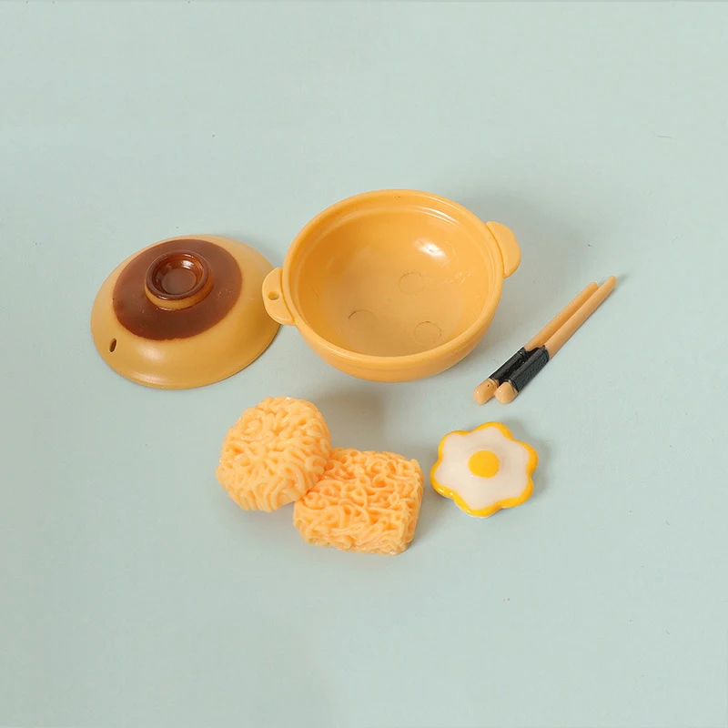 1set 1/12 Dollhouse Simulation Mini Instant Noodles Egg Chopsticks Casserole Kit Miniature Kitchen Food Decoration