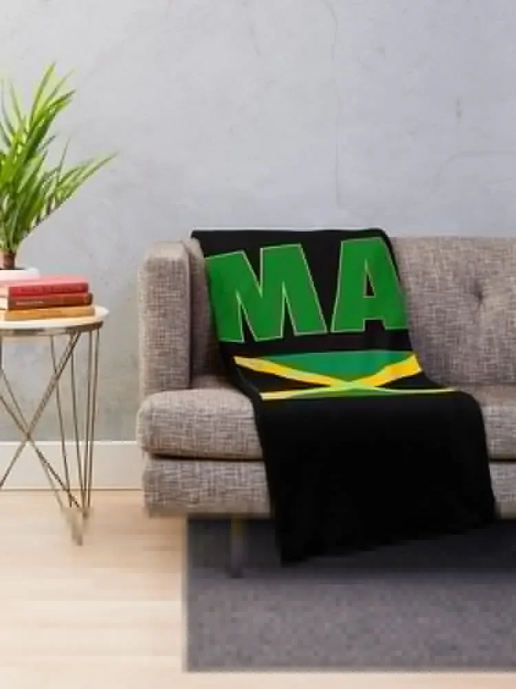 Jamaica with Jamaican Flag Throw Blanket Shaggy Blankets