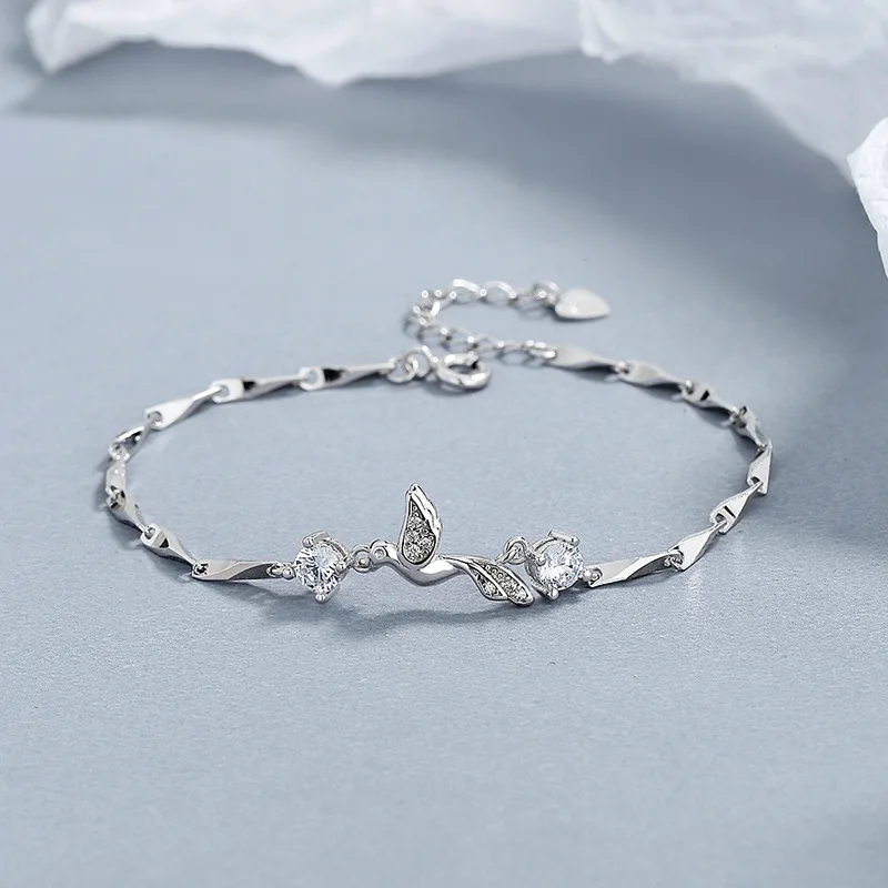 S925 Sterling Silver Female Bracelet Homme Korean Crystal Bird Charm Bracelets For Women Girls Fine Jewelry Wedding Party Gift