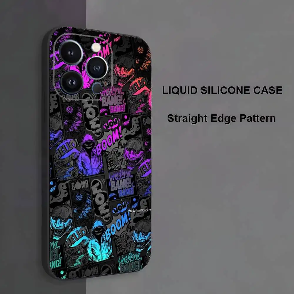 Etui na telefon z wzorem graffiti dla iPhone 17, 16, 15, 14, 13, 12, 11, Pro Max, XS, X, XR, SE, Mini, 8, 7, miękki silikonowy czarny pokrowiec