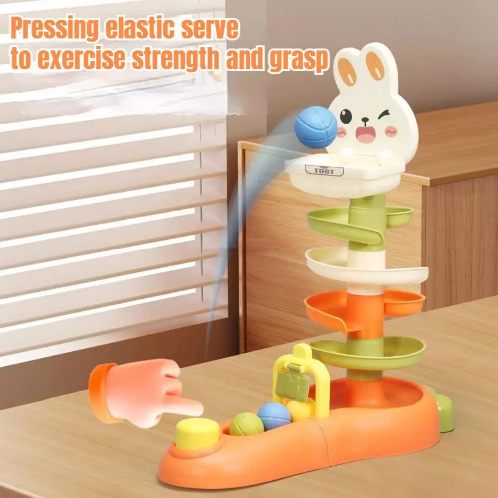 Rotating Design Ball Drop Roll Swirling Tower Hand Eye Coordination Press Mechanism Rabbit Rail Car Ball Toys 5 Layer
