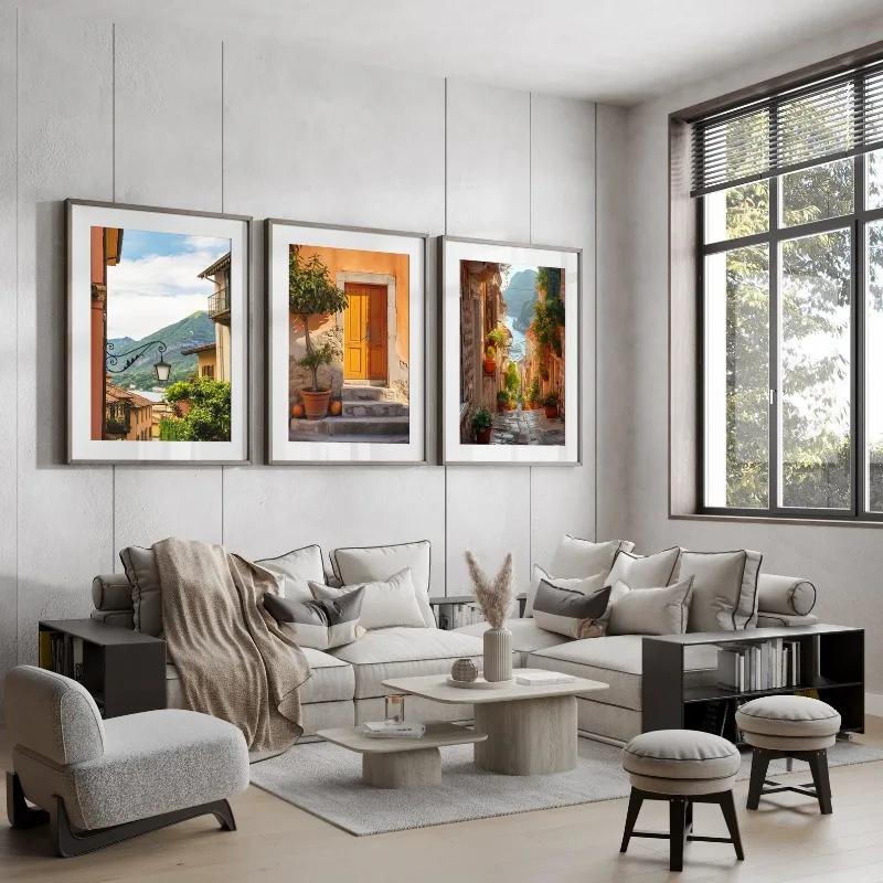 3PCS frameless decorative art print,3PCS Mediterranean Wall Art, Italian Landscape Canvas Prints, Boho Neutral Living Room Decor