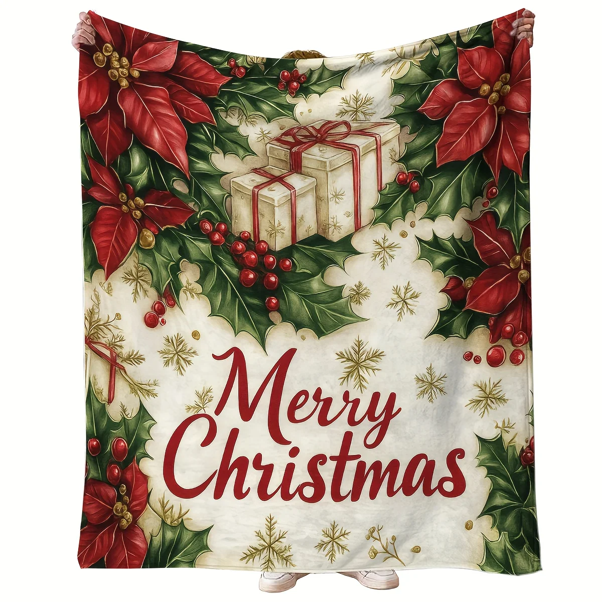 1pc Winter Scene Christmas Flannel Blanket Warm for Home Sofa Bed Relaxing Moments