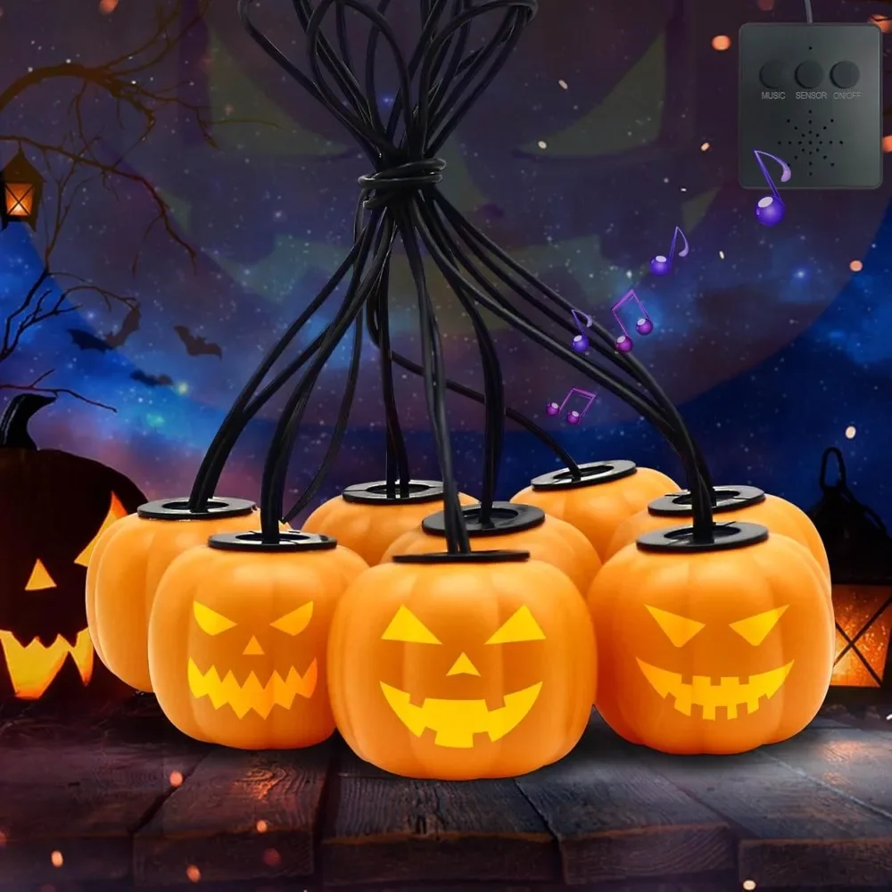 

Hanging Lighted Pumpkins, Decorations Indoor with Music Animation, 8 Pack Led Waterproof, Hanging Lighted Pumpkins