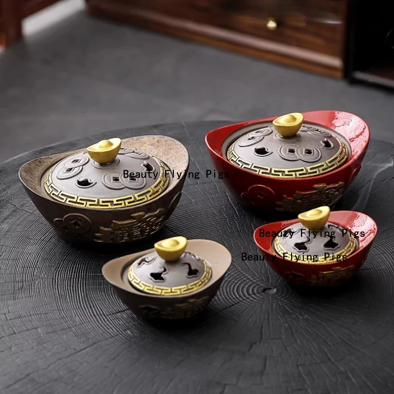 Ceramic Wealth Incense Burner Yuanbao Incense Burner Vintage Plate Incense Burner, Ancestral Hall Burners, Chinese Style