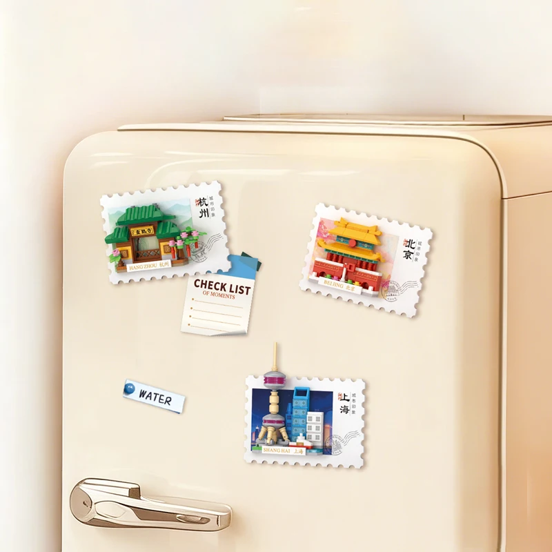 LOZ City Landmark Building Blocks Postcard Style Fridge Magnet DIY Mini Brick Set Desktop Display Stand Travel Souvenir Gift
