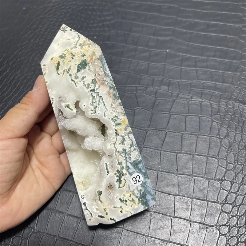 

640g Natural Aquatic Agate Moss Geode Quartz Tower Aura Therapy Meditation Feng Shui Energy Home Office Decoration Gift