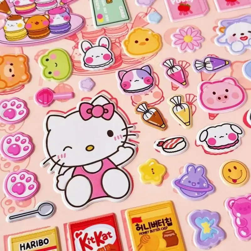 Japan Anime Sanrios Quiet Book Cartoon Cute Kt Kuromi Melody Bubble Stickers Multiple Scenes No Cropping Required Diy Puzzle Toy