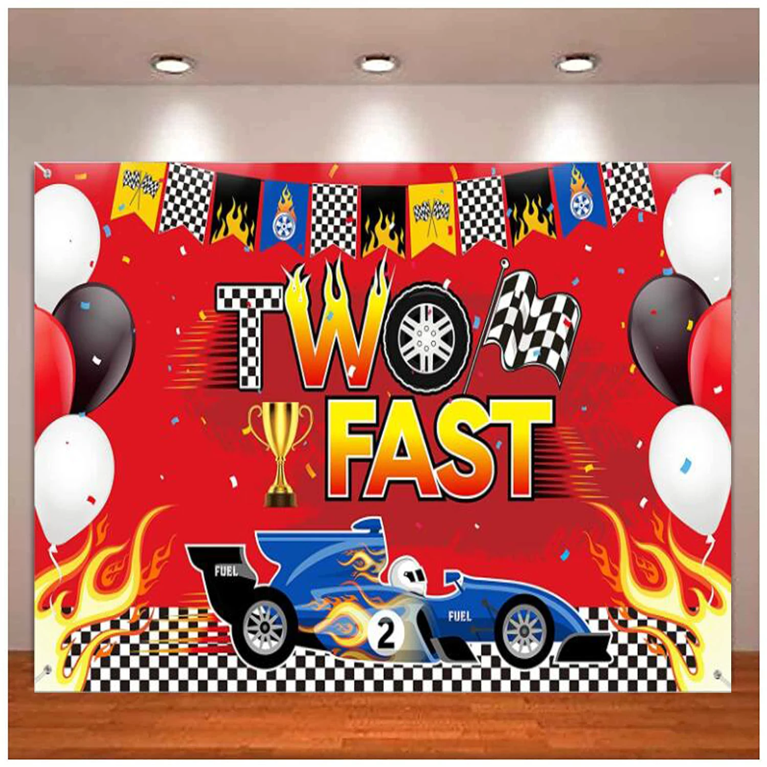 

Race Car Two Fast Photography Backdrop Happy Birthday Party Decorations Racing Theme 2nd Banner Second Birthday Background