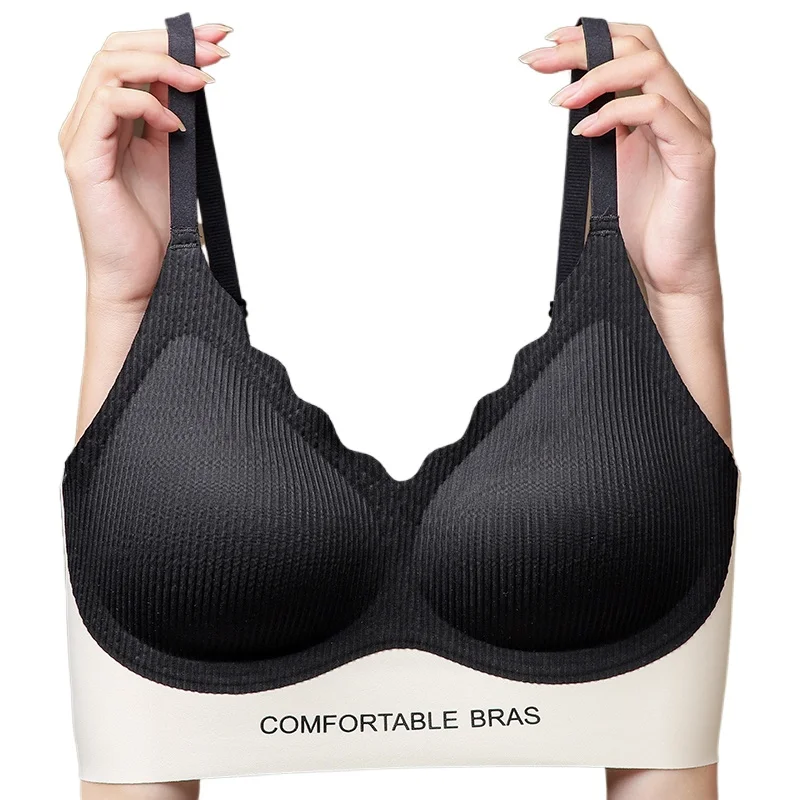 KUCLUT Thin Trackless Printed Color Matching Women Underwear No Steel Ring Gathering Fixed Cup Sports Bra For Summer