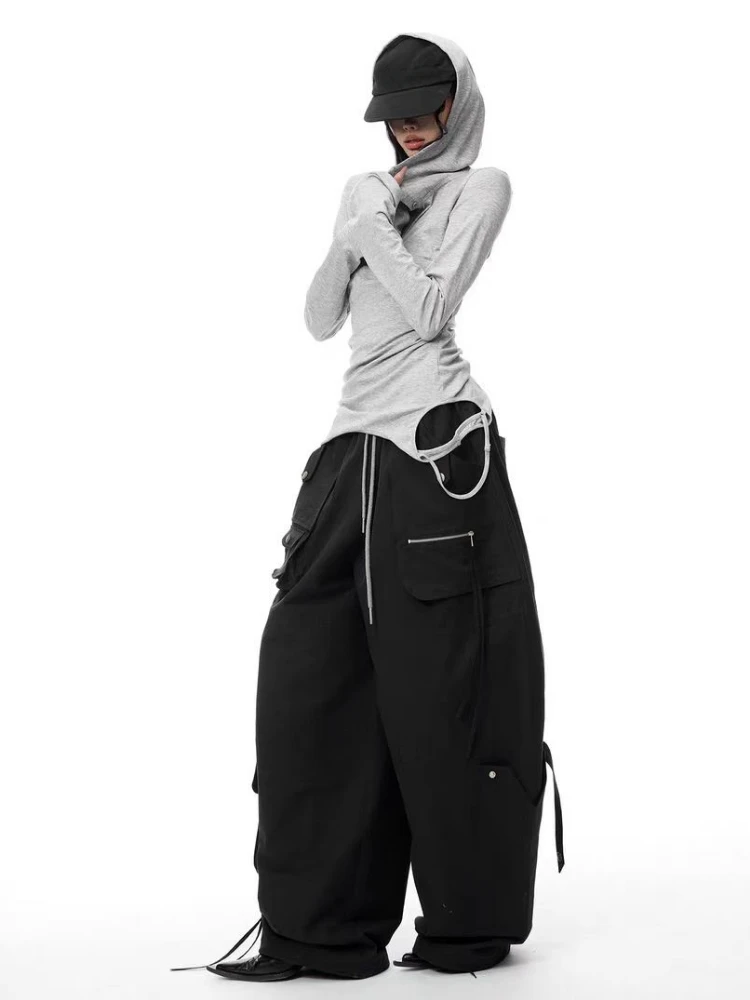 Y2K Aesthetic Hole Hooded Women T Shirt Harajuku Gothic Punk Vintage Button Spring Tops Streetwear Grunge Slim Fit Fairy Tees