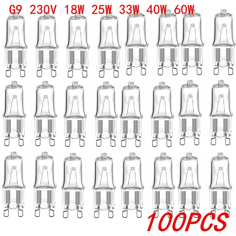 5/10/20/50/100PCS G9 230V 18W-60W Inserted Beads Crystal Lamp Halogen Bulb LED Lamp Bulbs Eco Halogen Light Bulbs Capsule