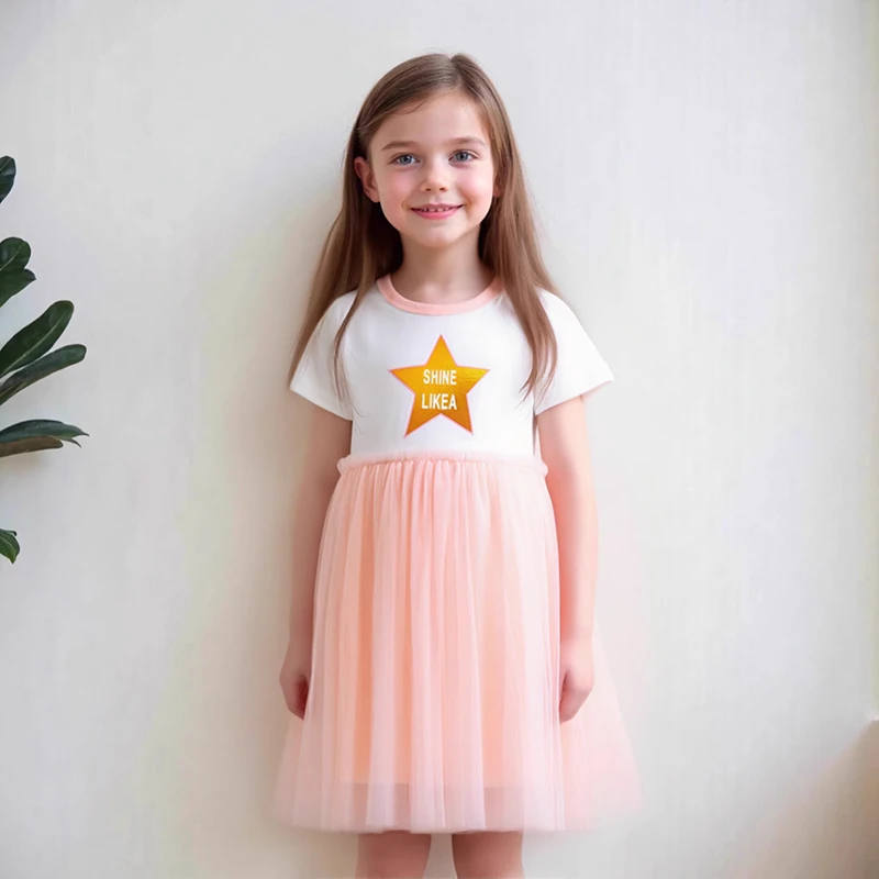 

Little maven Dress for Baby Girls 2026 Summer Dresses Cartoon Casual Stars Girls Princess Mesh Dresses for Kids Clothes