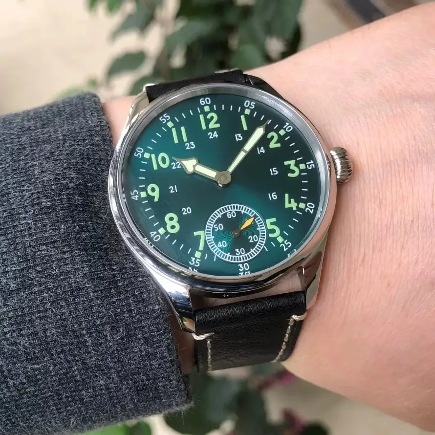 41mm GEERVO No Logo 6498 Watch Green  Dial ST3621 17 Jewels Mechanical Hand Wind Movement Luminous Man's Pilot Watches GR0917-26