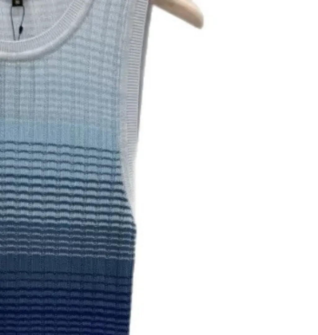 

Women Gradient Color Knitted Tank Dress Summer New Slim Fashion Ladies O-Neck Sleeveless Maxi Robe
