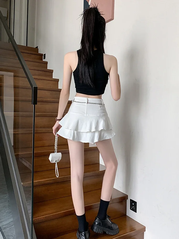 Lavare la gonna di jeans con utensili alti Donna Y2K Estate Vintage Casual Joker Una gonna a pieghe Minigonna gotica