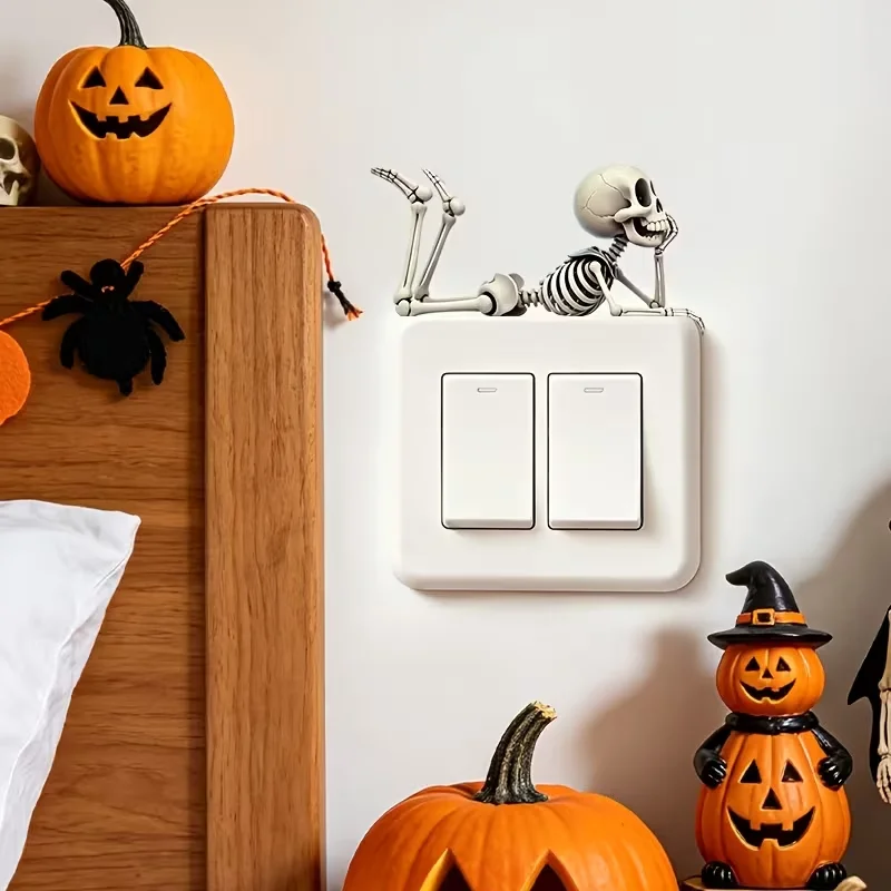 1 PVC skeleton switch wall sticker, Gothic style skeleton square socket sticker, waterproof self-adhesive home decoration