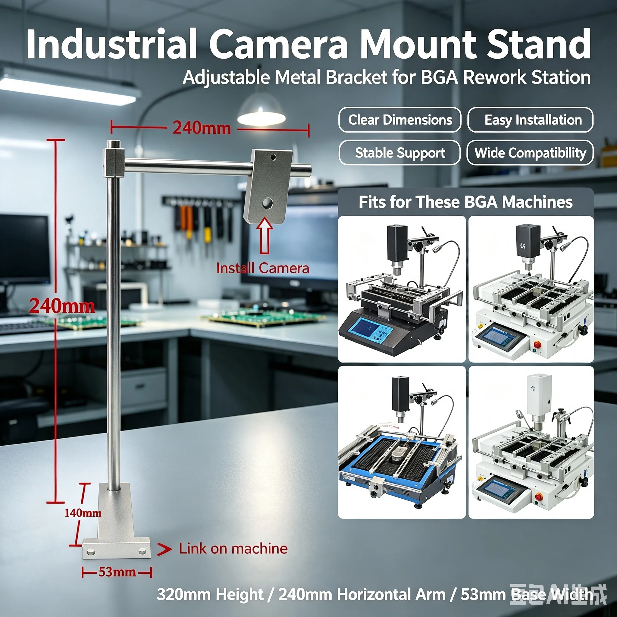 DIY All-in-one CCD mount without base CCD Camera PCB Support Fixture Made By Aluminum Alloy for Bga Rework Soldering Station