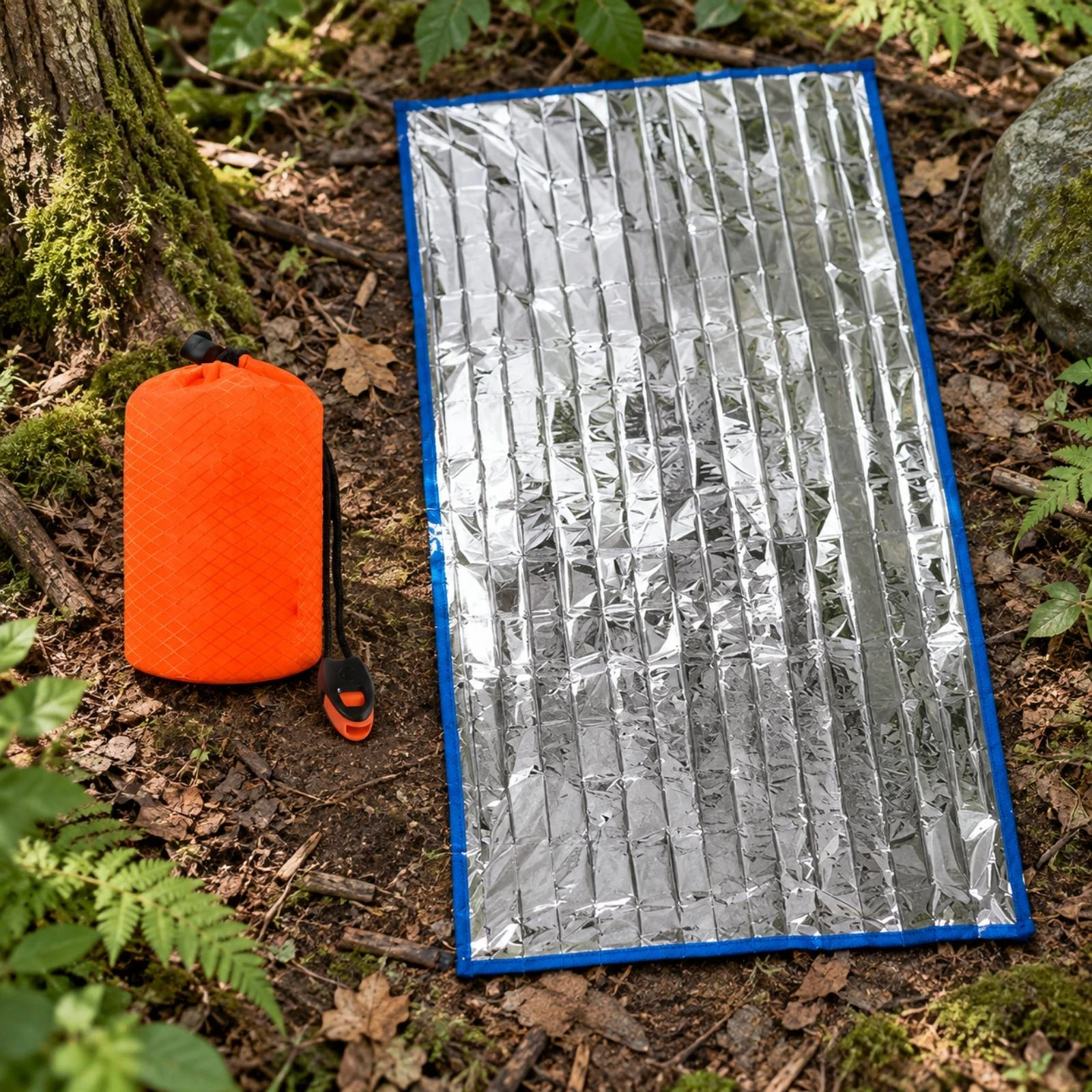 Emergency Sleeping Bag with Survival Whistle Lightweight Reflective Emergency Sleeping Bag Weather Shielding Space-Saving