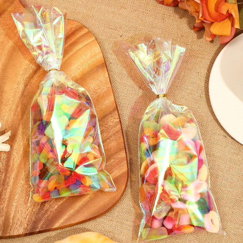 50 Stück Regenbogen-Laserfarben-Zellophanbeutel, 10 x 24 cm, holografische Party-Geschenktüte für Schmuck, kleine Unternehmen, Einkaufen, Geschenke, Verpackung – Detail 5