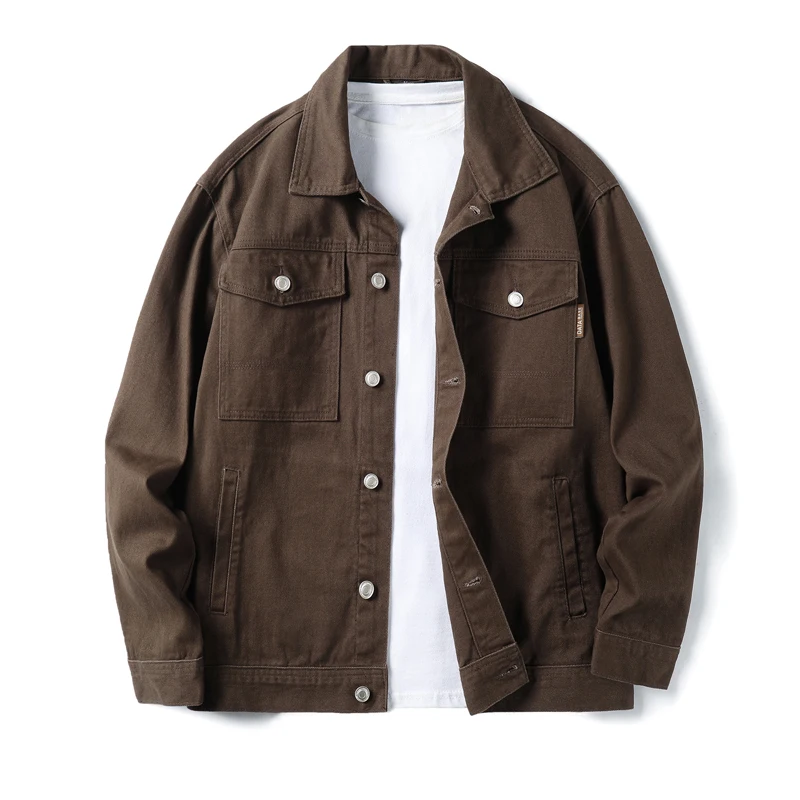 

2025 Spring Autumn New Men's 100% Cotton Workwear Jacket - Retro Trendy Badboy Style Casual Denim Coat Plus Size 4XL