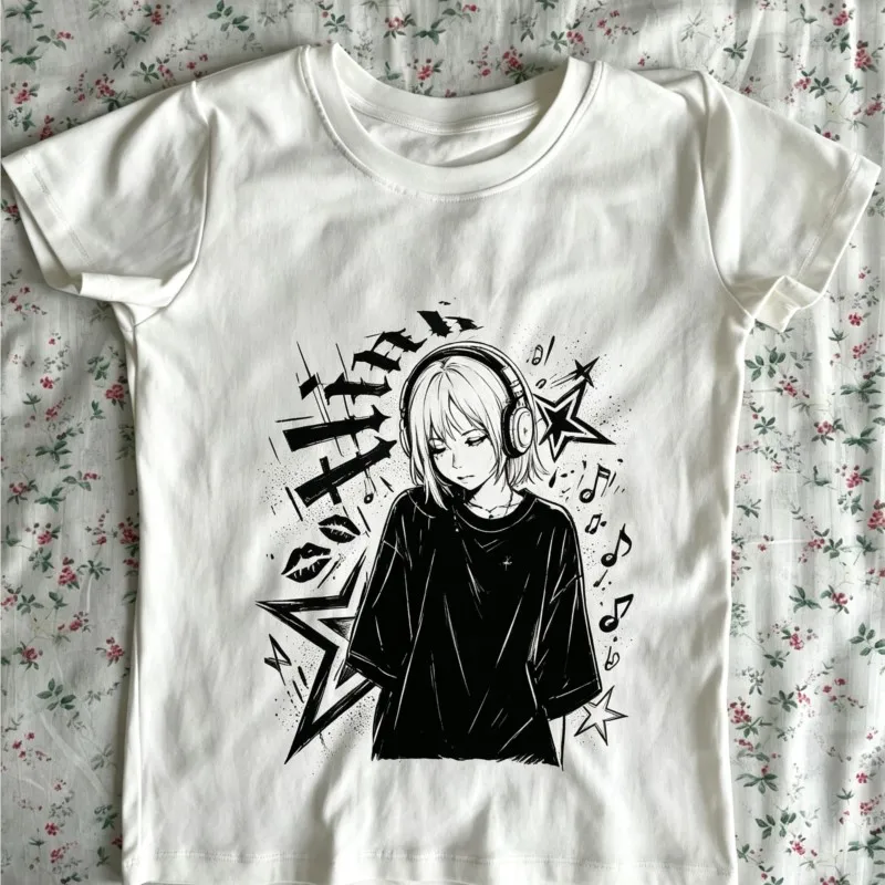 Women Clothes Where Are You Women's T-shirts Kawaii Star Girl Y2k Tops Gothic Woman Clothing Goth Emo Graphic Tees Y2k Harajuku